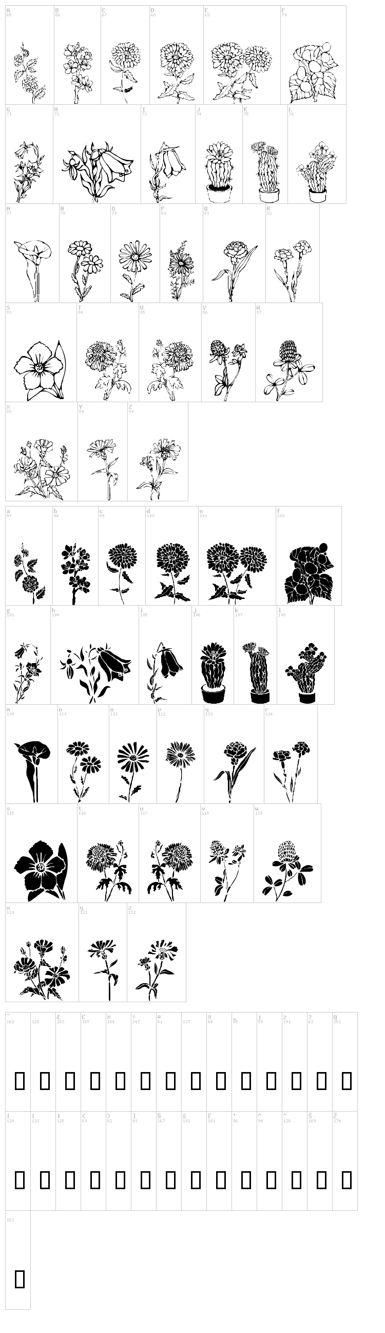 DT Flowers font map
